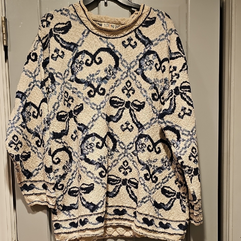 Stefano Heart Bow Sweater Vintage 80s Size 22 / 24  Xlarge Oversized Knit  Retro